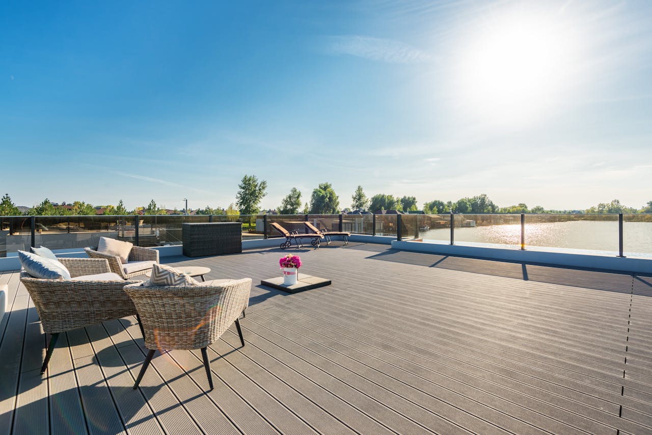 good looking deck overlooking a body of water