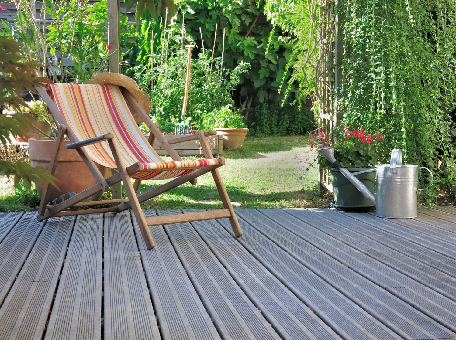 chair on composite deck fastened with clips