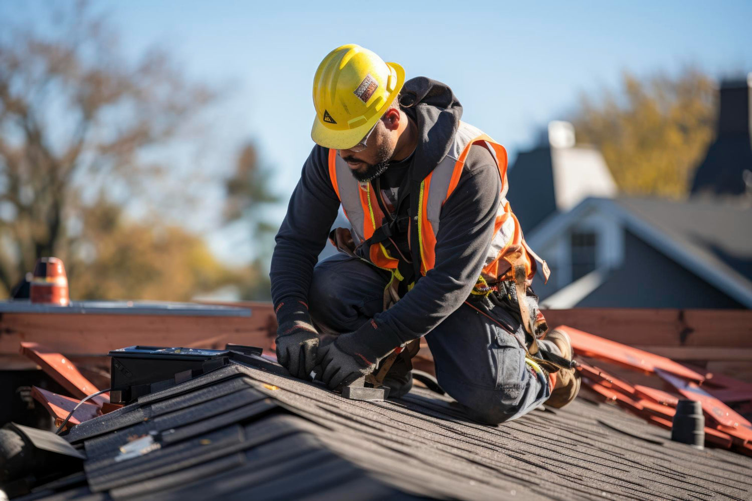 man installing a roof